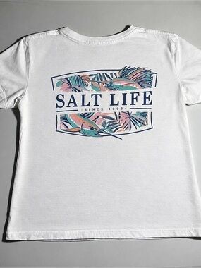 Salt Life Live Salty Marlin Graphic Short Sleeve T-Shirt Tee White & Blue- women